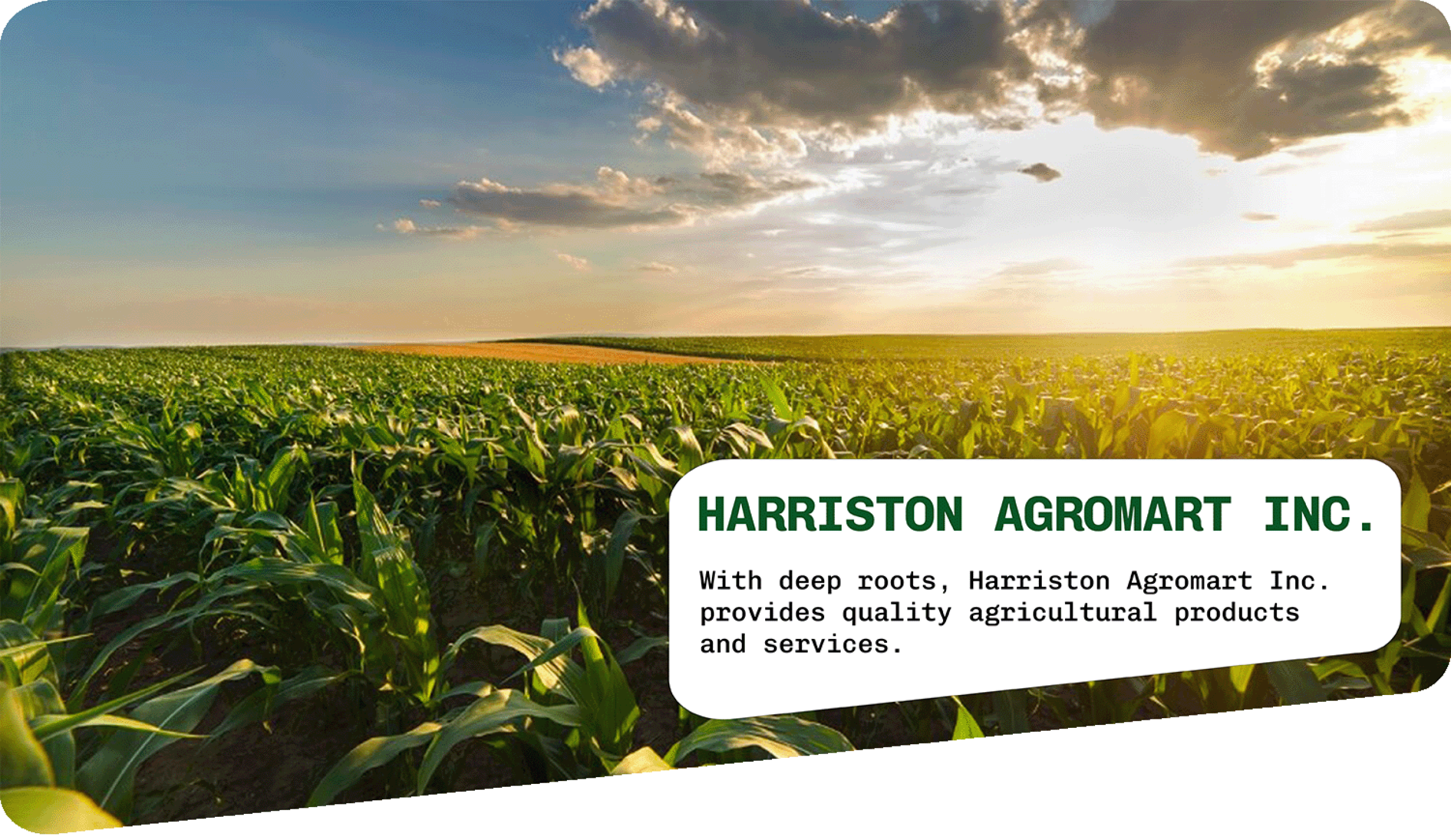 Harriston Agromart team on Amazone agriculture machine and text overlay 'Harriston Agromart Inc. with deep roots, Harriston Agromart Inc. provides quality agricultural products and services'
