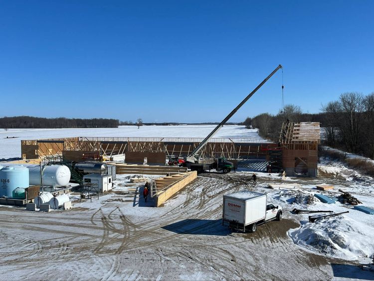 Harriston Agromart new building with blue skies in the background