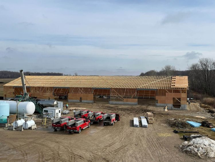 Harriston Agromart new building with blue skies in the background